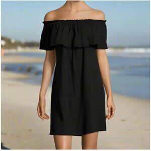 Current Elliott Dress Small Black Off Shoulder Mini Ruffled A-line Cotton Jersey